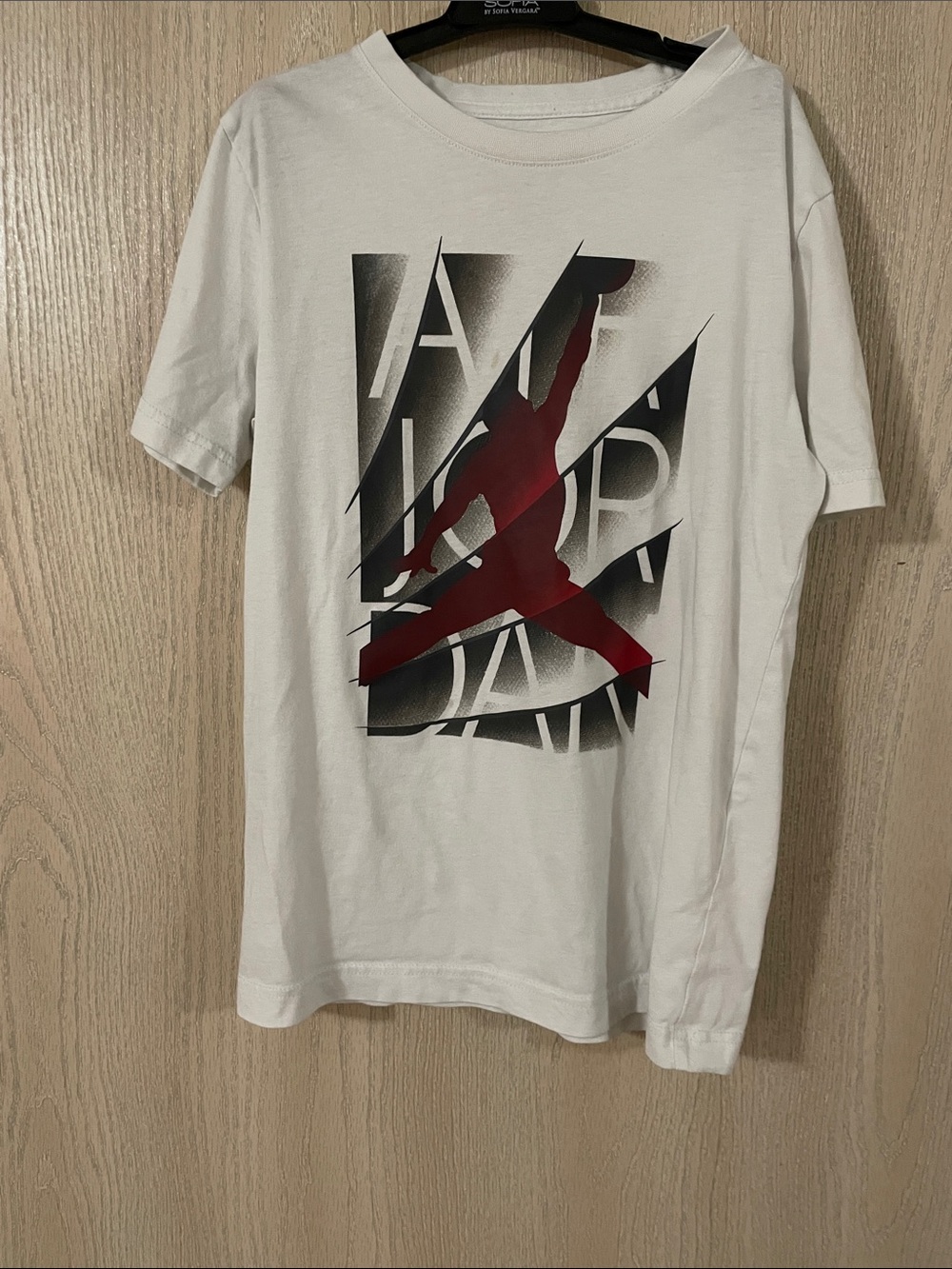 Jordan White Short Sleeve Tee with Red & Black Jumpman Graphic
